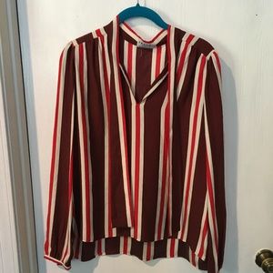 Frame Burgundy Stripe Silk Tie Shirt